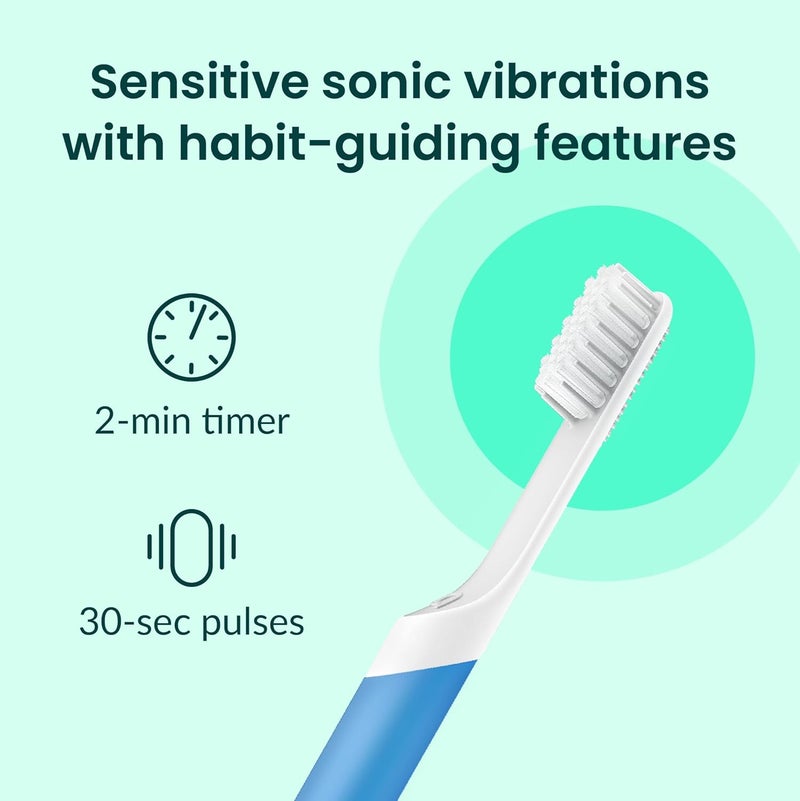 quip Sonic Toothbrush for Adults with Timer - Includes Extra Brush Head and Travel Cover Mount - Electric, Soft Bristle Refill Head, Plastic Handle, 3 Month Battery Life - Travel Toothbrush - Blue - Image 3
